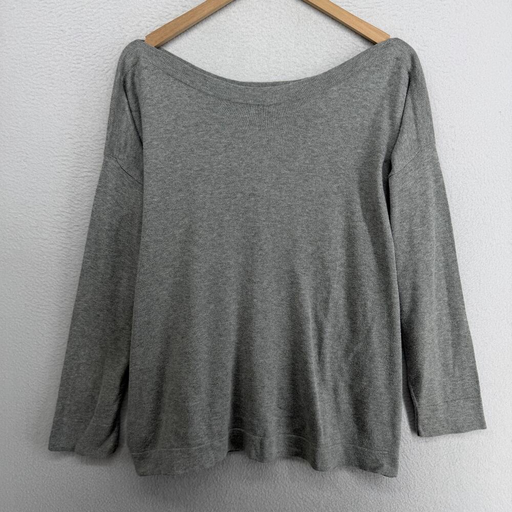 EILEEN FISHER Sweater L Organic Cotton Boat Neck Oversized Pullover Gray